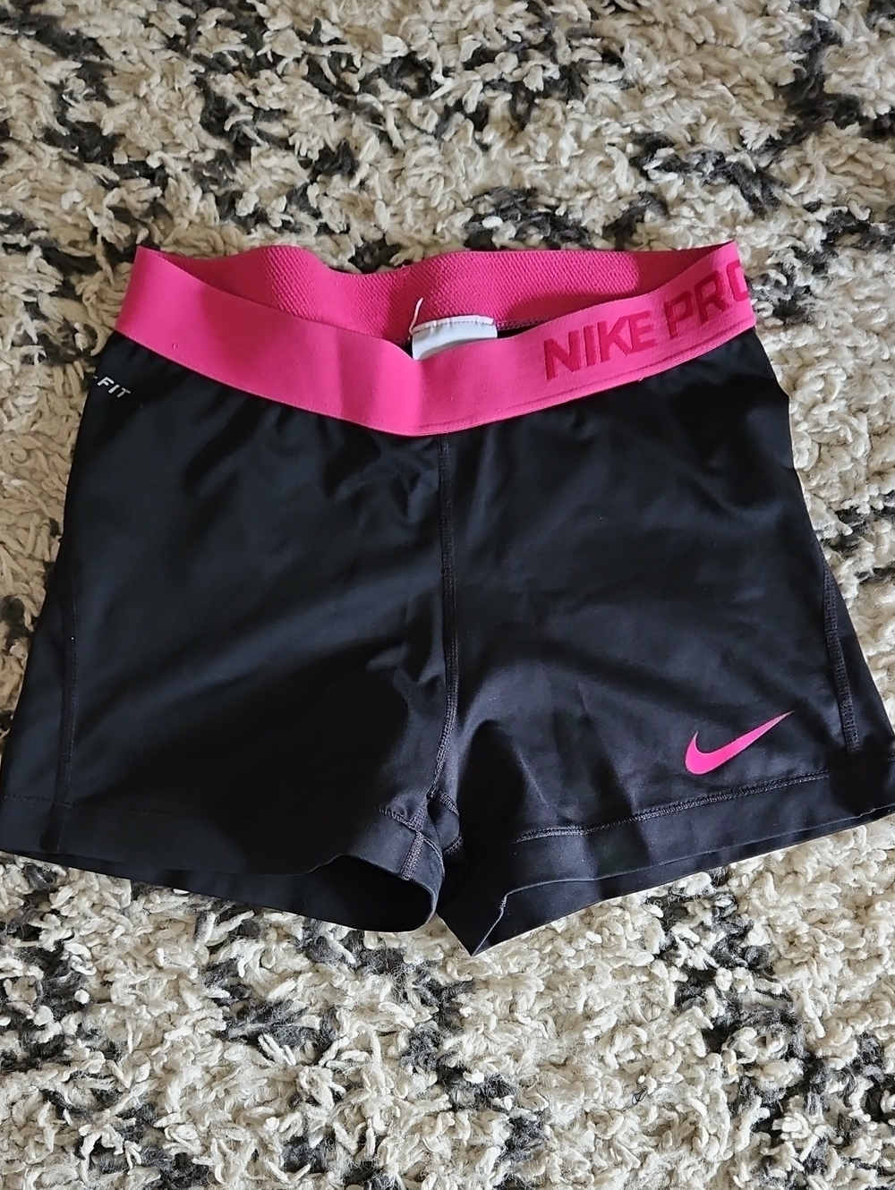 Nike Women's Black Athletic Shorts with Pink Waistband